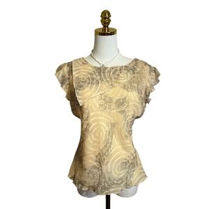 Dress-U By Sharon Tan Swirl Print Flutter Sleeve Lined Blouse Top Size 6
